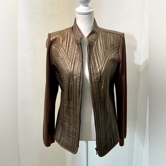 Peter Nygard Jackets & Blazers - Leather Vintage Peter Nygard Metallic jacket with rayon/nylon sleeves.Size s